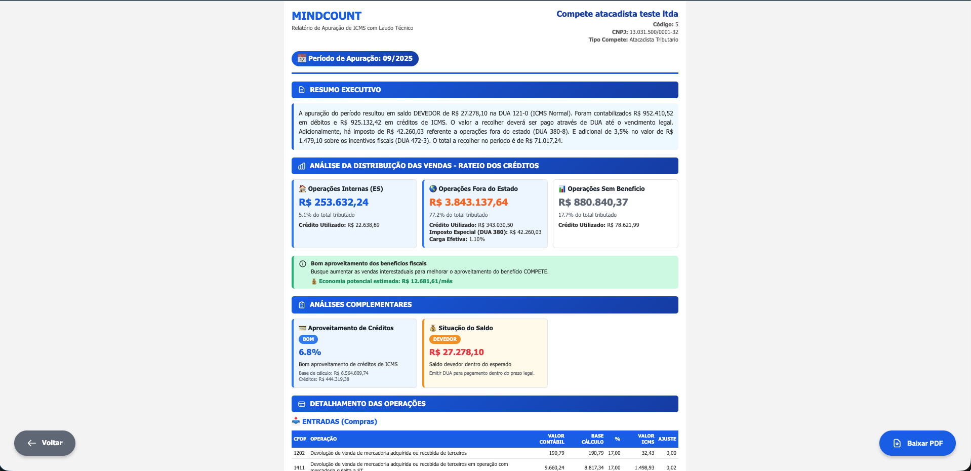 Relatório PDF com Laudo Técnico